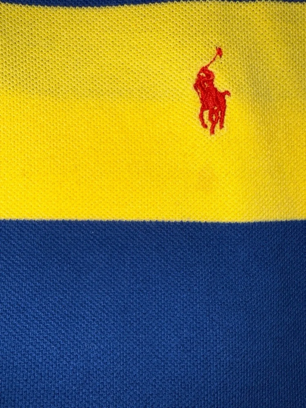 vintage Polo Ralph Lauren yellow and navy blue striped short-sleeve polo shirt